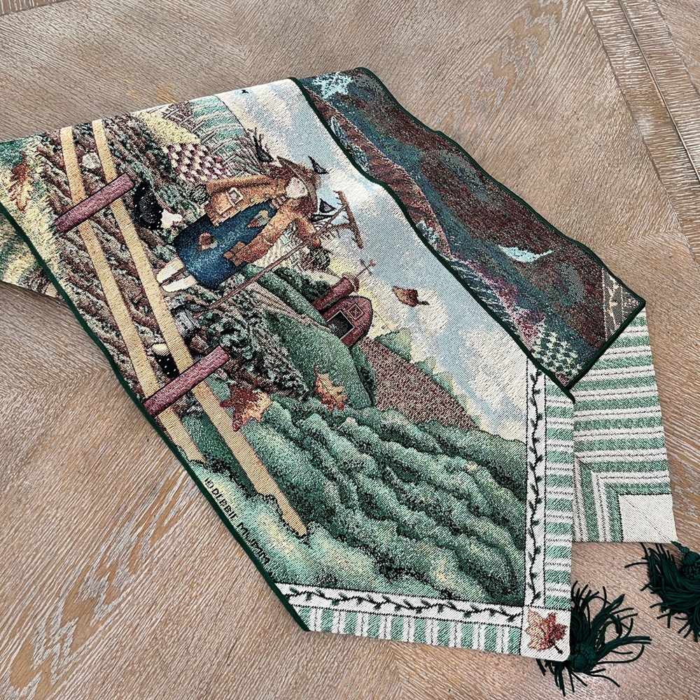 Fall TAPESTRY  TABLE RUNNER  78” X 13” Rag Doll & Pumpkin Tassels